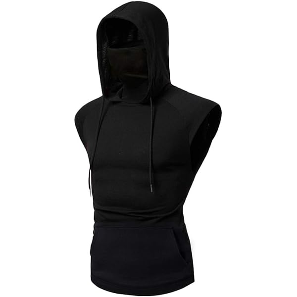 Amazon.com: Men's Sleeveless Hoodie with Mask Casual Workout